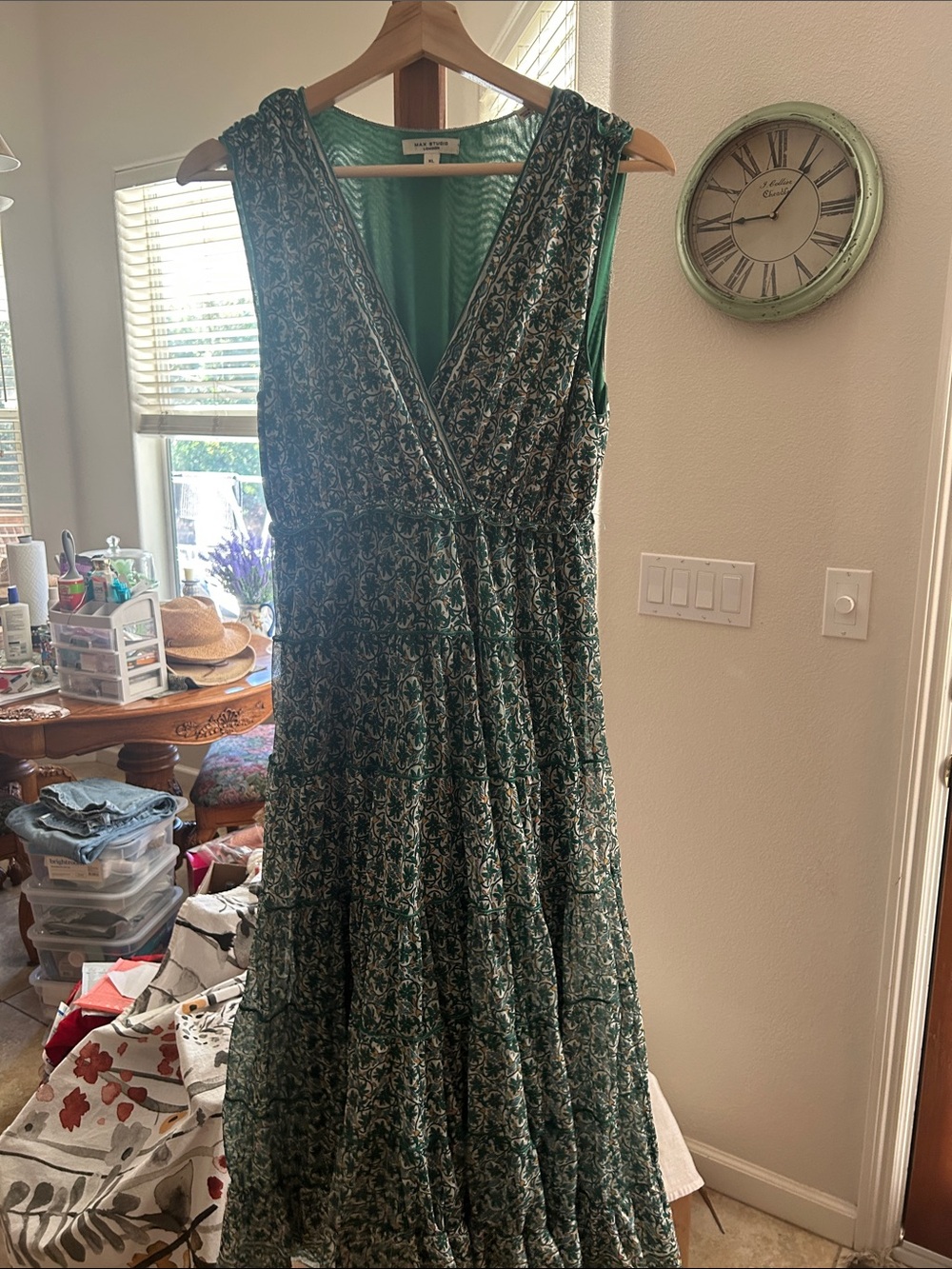 Max Studio Teal & White Floral Wrap Maxi Dress